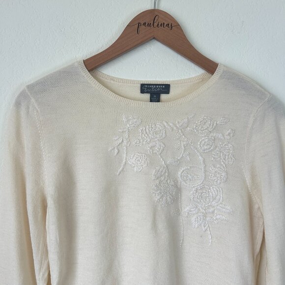 Classiques Entier Sweater Womens Medium Ivory White Wool Embroidered Beaded M - Picture 2 of 8
